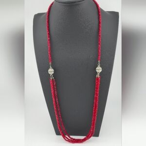 Red Faceted Glass Beaded Necklace – Magnetic Clasp – 15” Drop